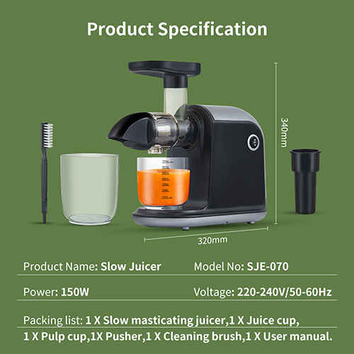 Product parameters of cold press juicer