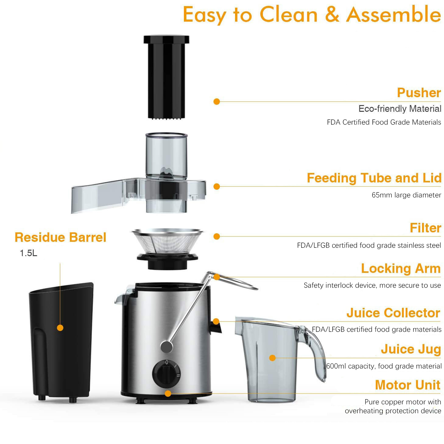 Easy to clean stainless steel juicer
