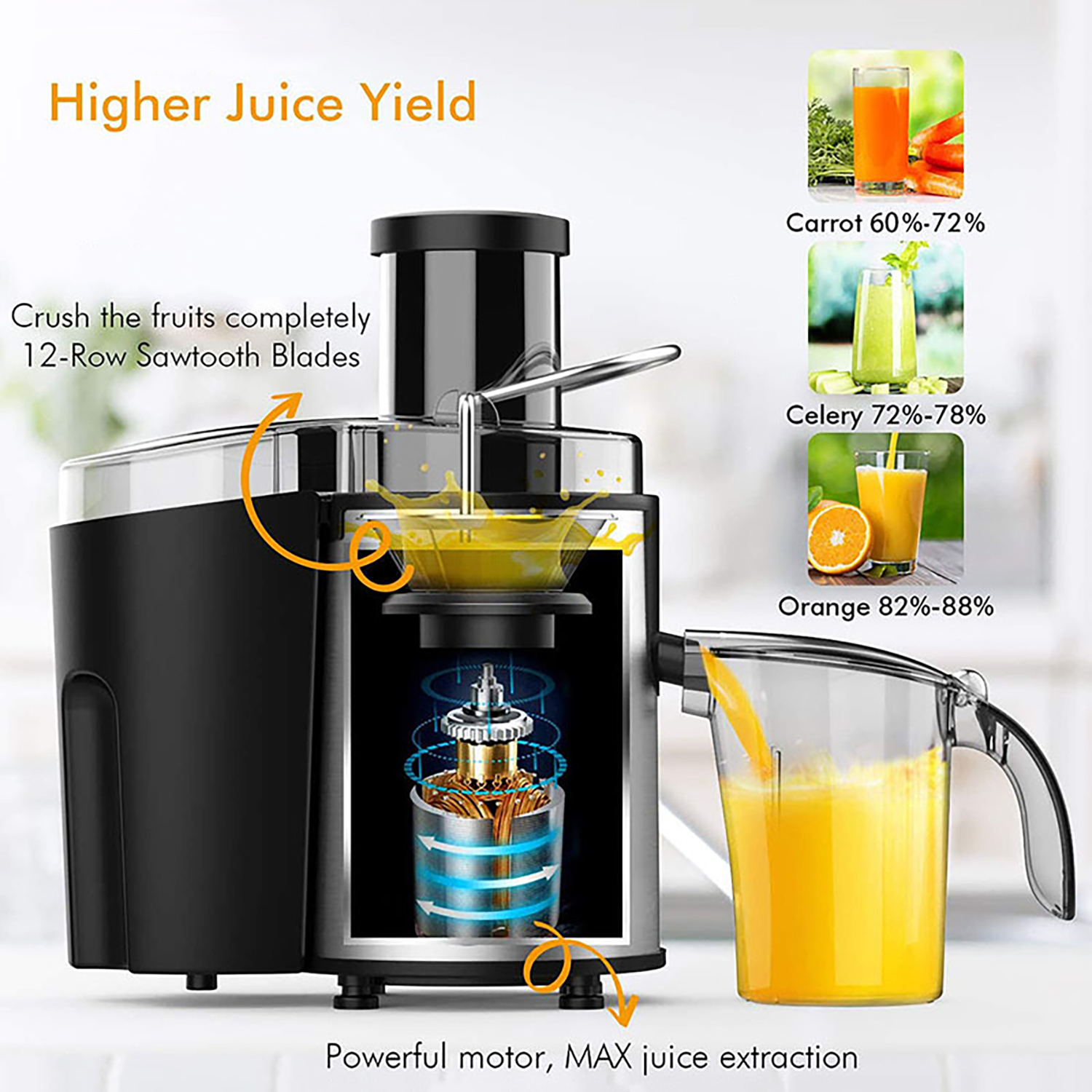 Juicer with high juice yield