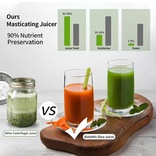 A slow juicer with a higher juice yield than other juicers, retaining 90% of the nutrients